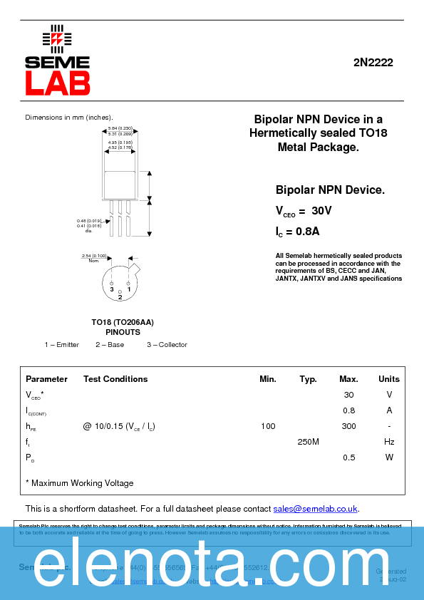 n2222 transistor datasheet pdf